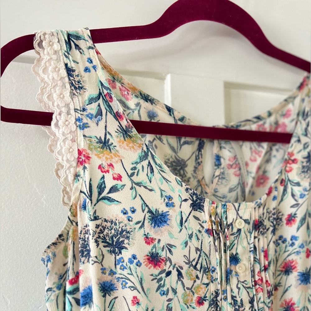 LC Lauren Conrad Cream Floral Midi Dress with Blue Belt - Picture 2 of 8